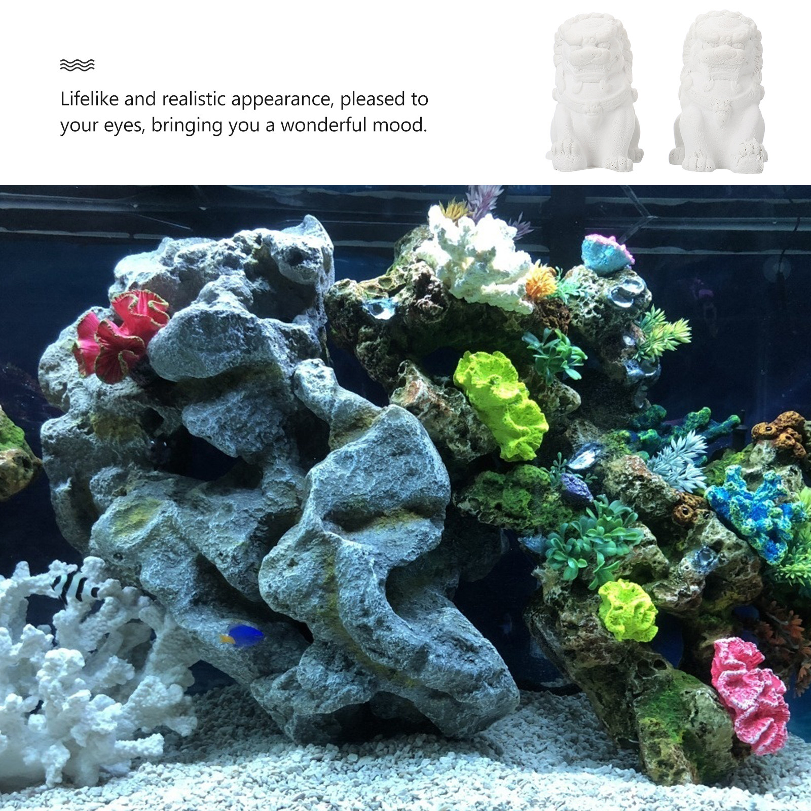 1Pair Mini Lion Cement Ornamen - Aquarium Fish Unique ulasan dan harga